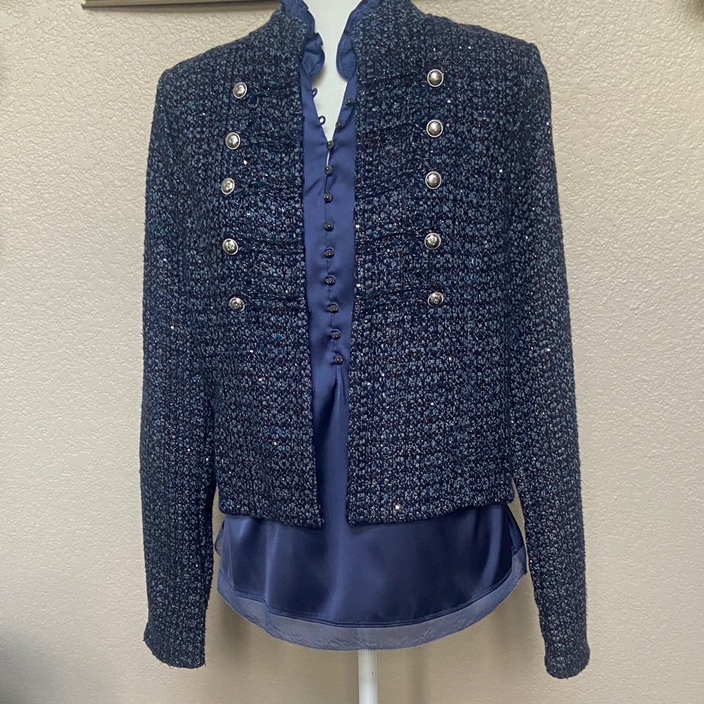 Sale! White House Black Market Stylishly Embellished Navy Tweed Blazer. Size S - Picture 2 of 16